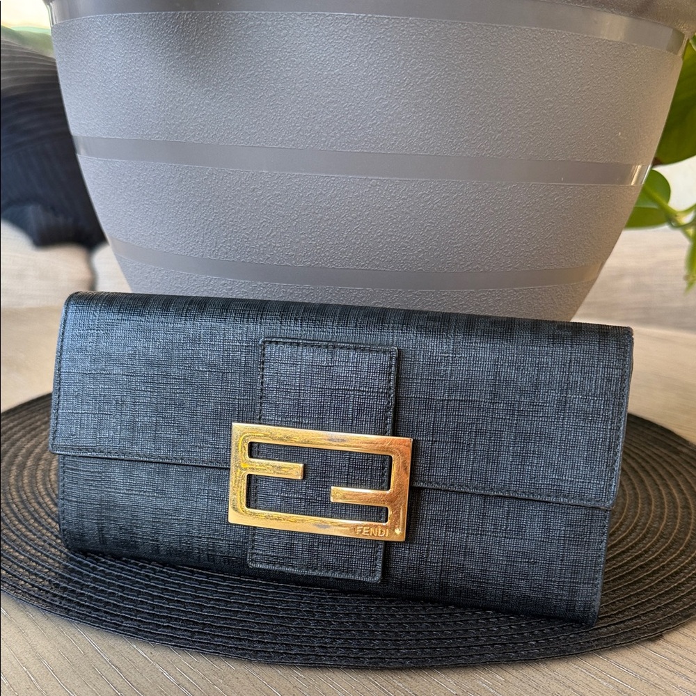 Fendi Zucchino Coated Canvas Continental Wallet in black